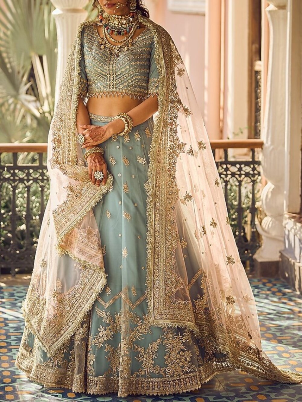 Blue and cream Lashkaraa's lehenga set